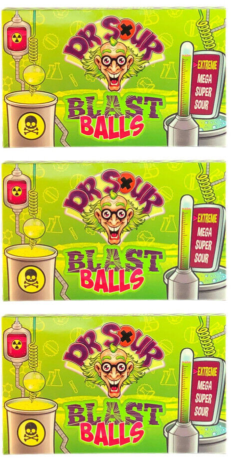3 x DR. SOUR Blast Balls Extreme Sour Bubble Gum Candy Novelty Party Sweets