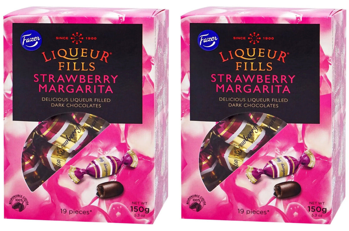 2 FAZER LIQUEUR FILLS Strawberry Margarita Filled Chocolate Candy Boxes 150g 5.3oz