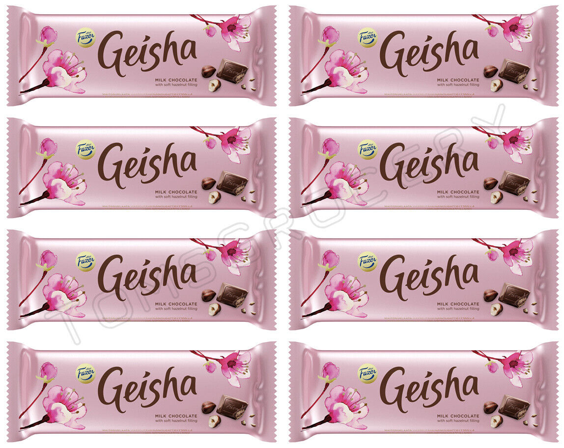 8 x FAZER GEISHA Milk Chocolate Bars with Hazelnut Filling European Sweets 100g