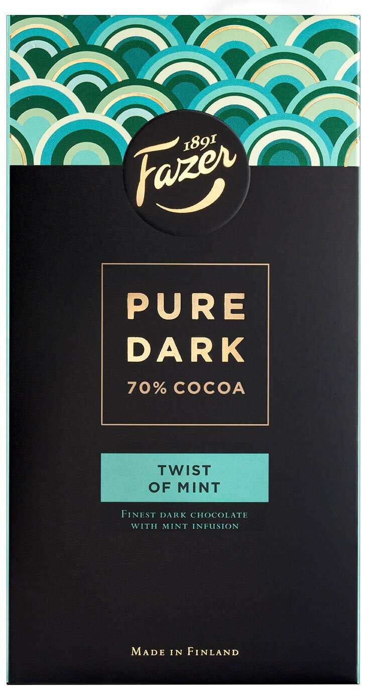 3 FAZER PURE DARK MINT Finest Dark Chocolate 70% Cocoa Luxury Finland Sweets 95g