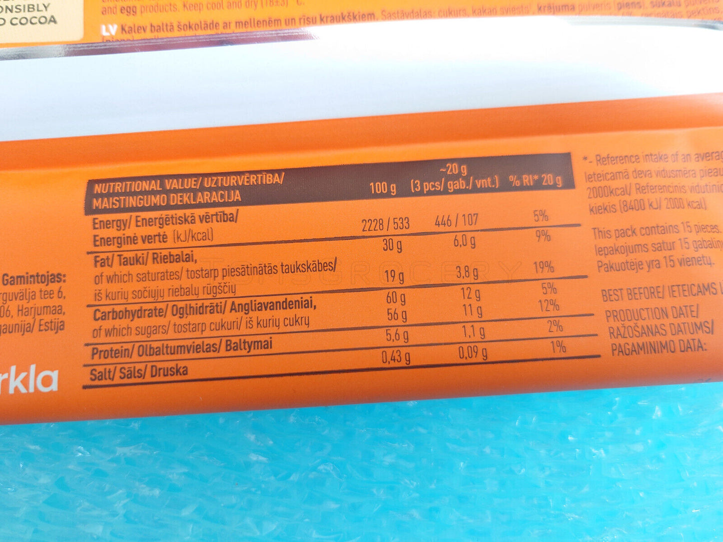 8 KALEV Blueberry & Rice Crisp White Chocolate Bars European Sweets Candy 95g