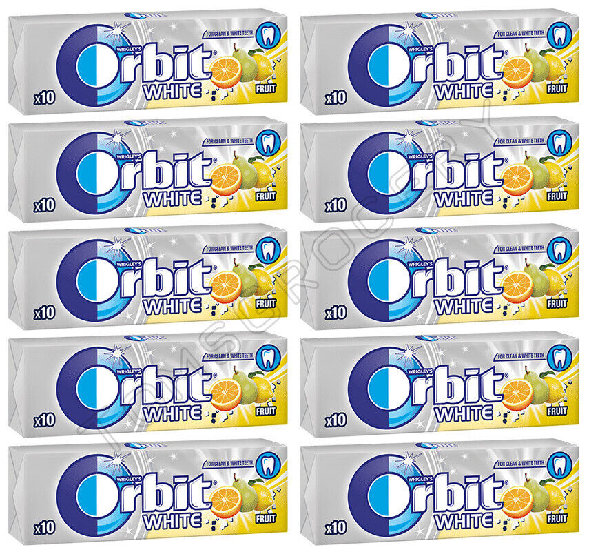 10 x WRIGLEY'S ORBIT WHITE FRUIT Flavor Sugarfree Chewing Gum 14g 0.49oz