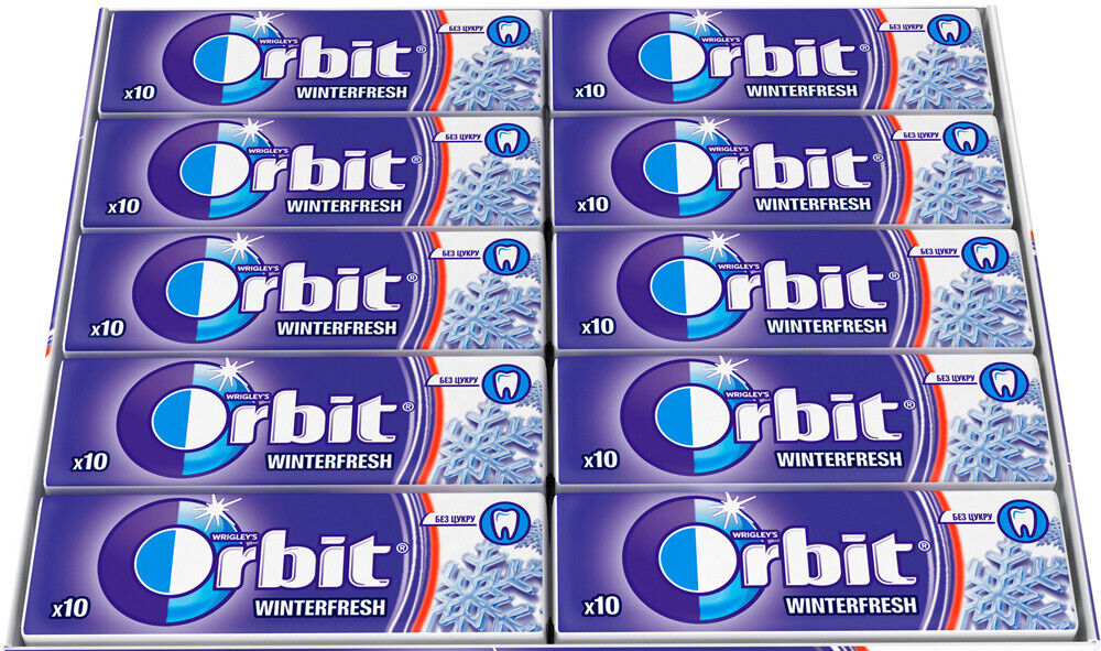 10 x WRIGLEY'S ORBIT WINTERFRESH Flavor Sugarfree Chewing Gum 14g 0.49oz