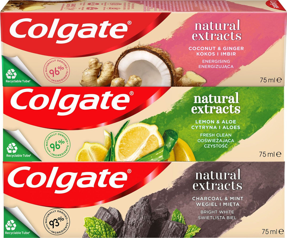 COLGATE NATURAL EXTRACTS Aloe, Charcoal Mint & Lemon Toothpaste Bundle 3 x 75ml