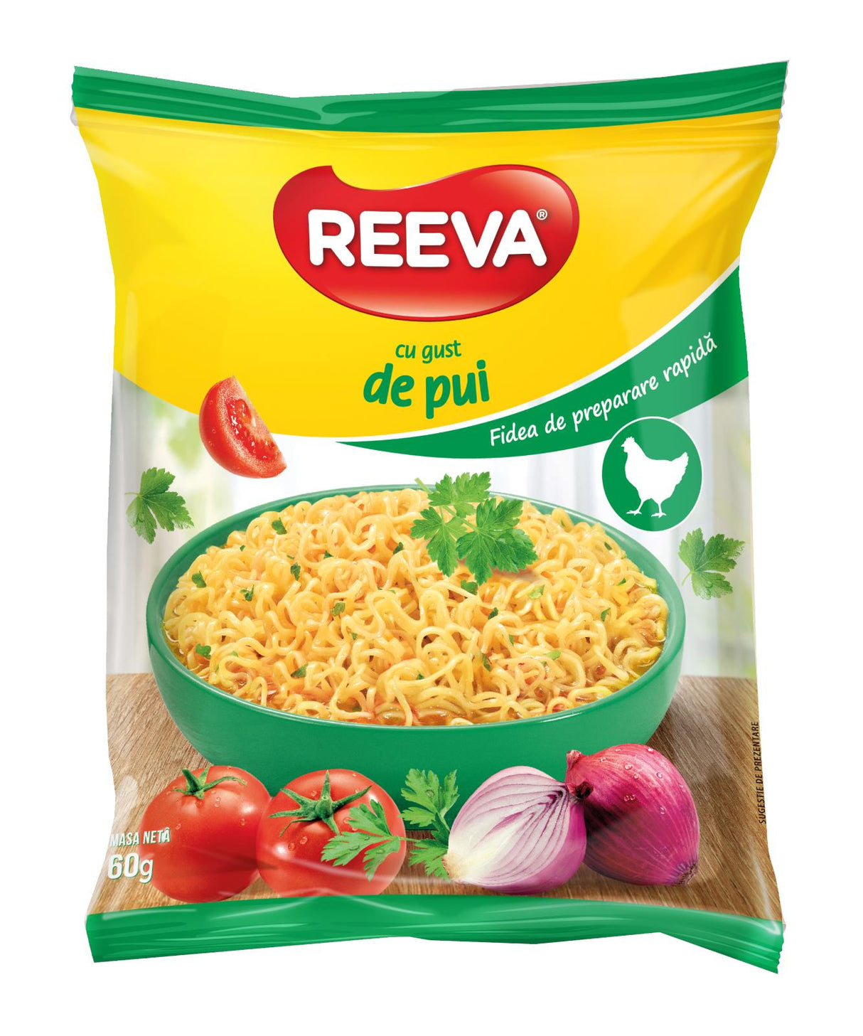 12 REEVA Chicken Flavor Instant Ramen Noodle Soup Snacks (Rollton) 60g 2.2oz