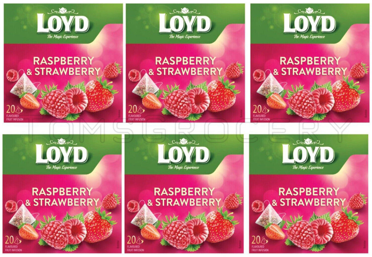 6 LOYD RASPBERRY & STRAWBERRY Flavor Fruit Tea Boxes (120 servings)