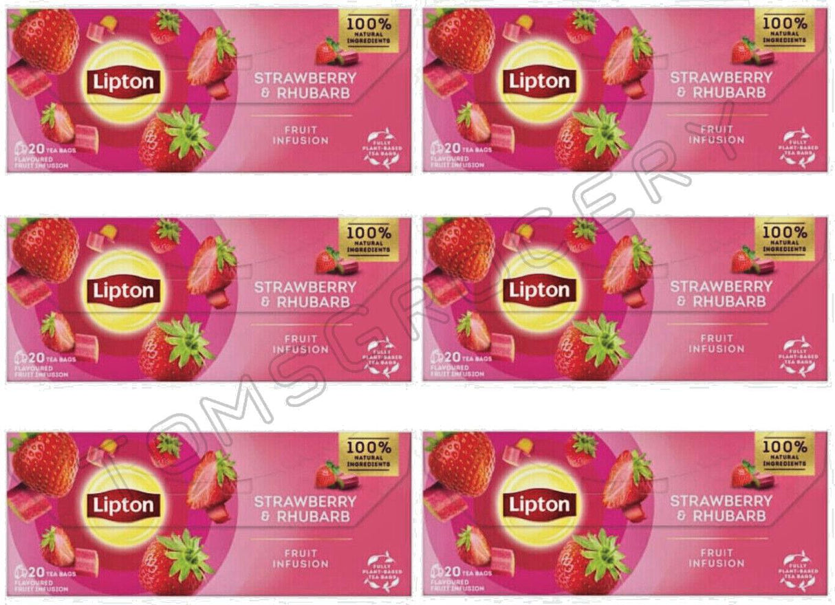 6 x LIPTON STRAWBERRY & RHUBARB Flavor Fruit Infusion Tea Boxes (120 servings)