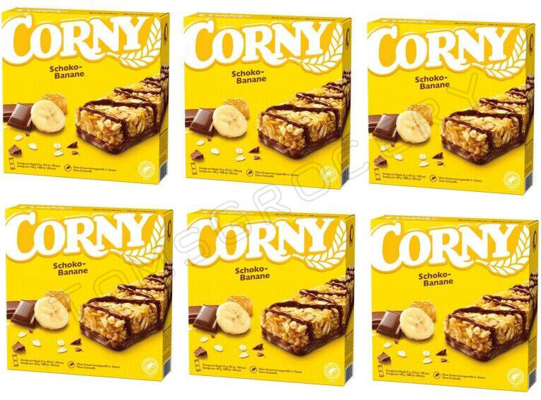 6 x CORNY CHOCOLATE & BANANA Healthy Energy Breakfast Cereal Bar Boxes 150g