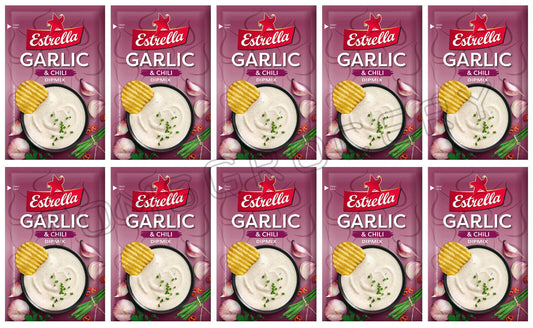 10 x ESTRELLA GARLIC & CHILI Dipmix Dipping Sauce Spice Mix for Potato Chips