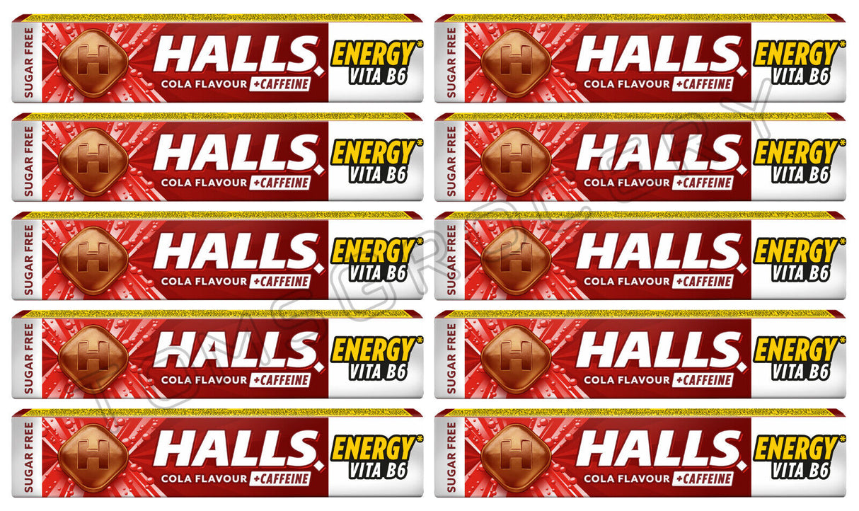 10 HALLS ENERGY CAFFEINE Cola Flavor Pastilles Refreshing Candy 32g 1.1oz