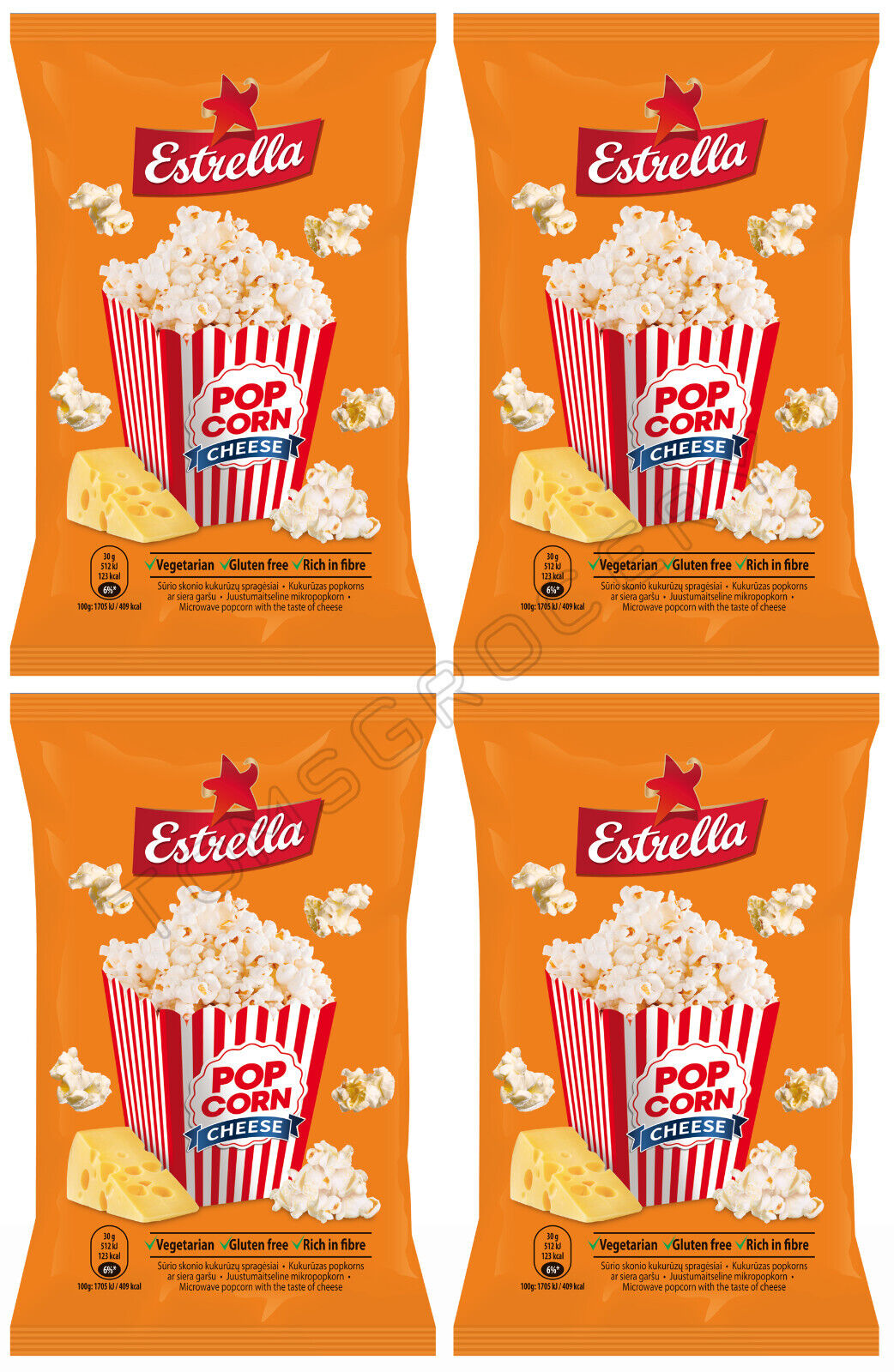 4 x ESTRELLA POP CORN CHEESE Flavor Snacks Microwave Ready Bags 90g 3.18oz