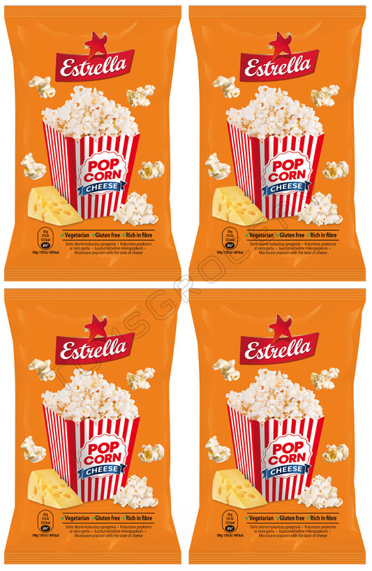 4 x ESTRELLA POP CORN CHEESE Flavor Snacks Microwave Ready Bags 90g 3.18oz