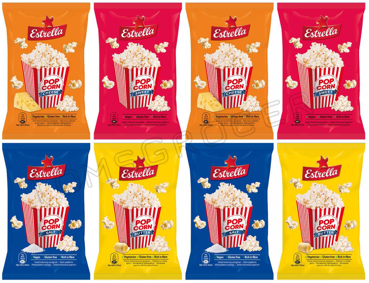 8 x ESTRELLA POP CORN PARTY FLAVORS MIX Snacks Microwave Ready Bags 90g 3.18oz