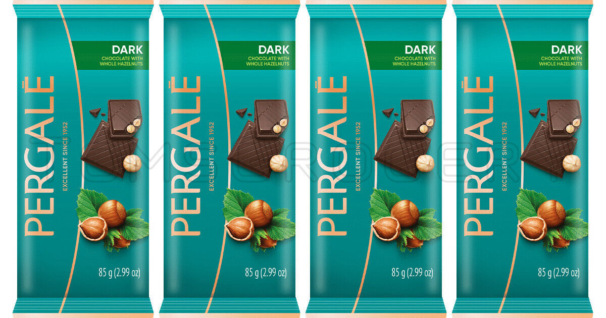 4 PERGALE DARK CHOCOLATE Bars with Whole Hazelnuts 85g 3oz