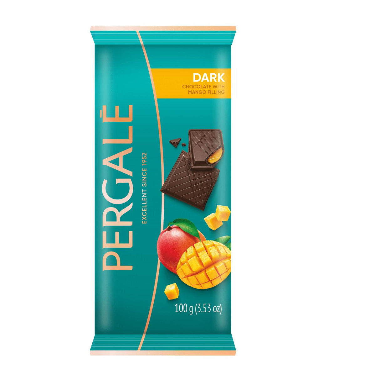 4 PERGALE Dark Chocolate Bars with Mango Filling 100g 3.5oz