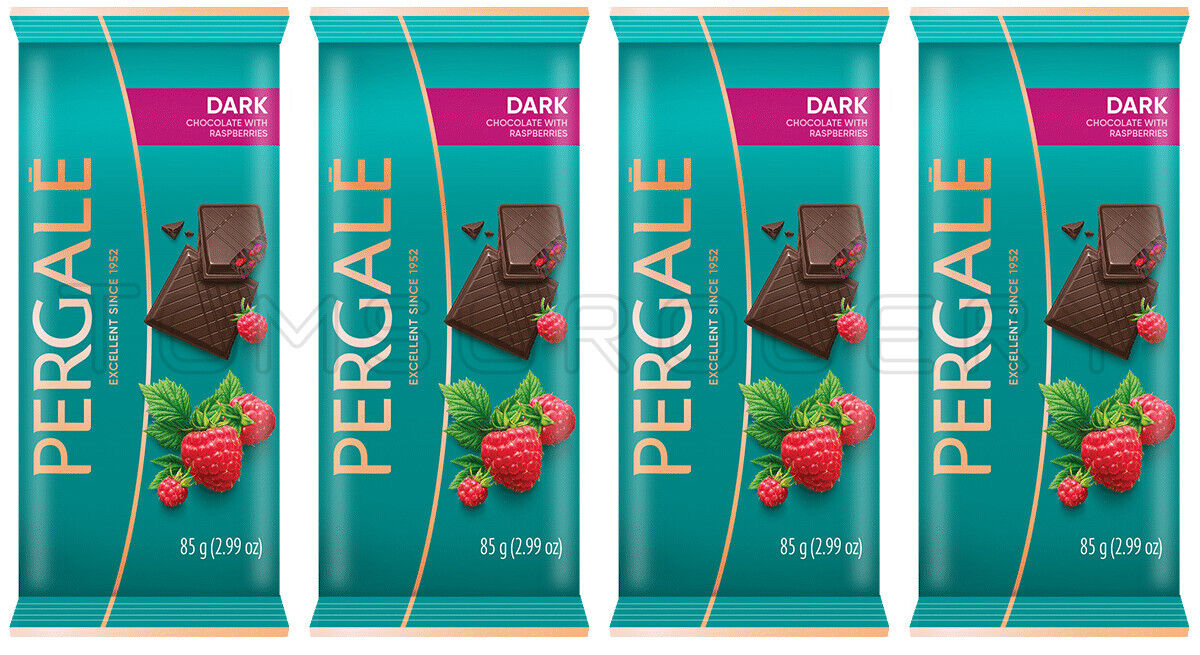 4 PERGALE DARK CHOCOLATE Bars with Raspberry Pieces 85g 3oz