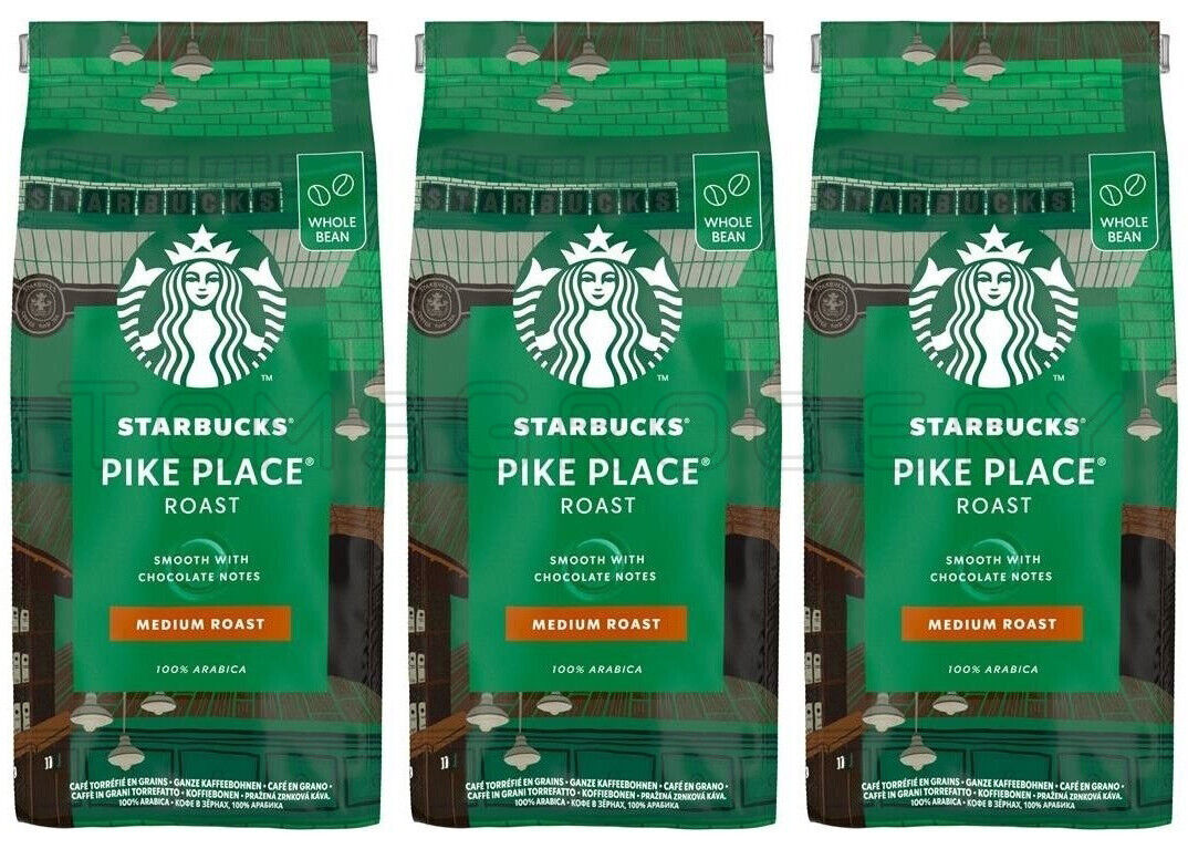 3 STARBUCKS PIKE PLACE ROAST ESPRESSO Whole Coffee Beans 100% Arabica 450g 16oz