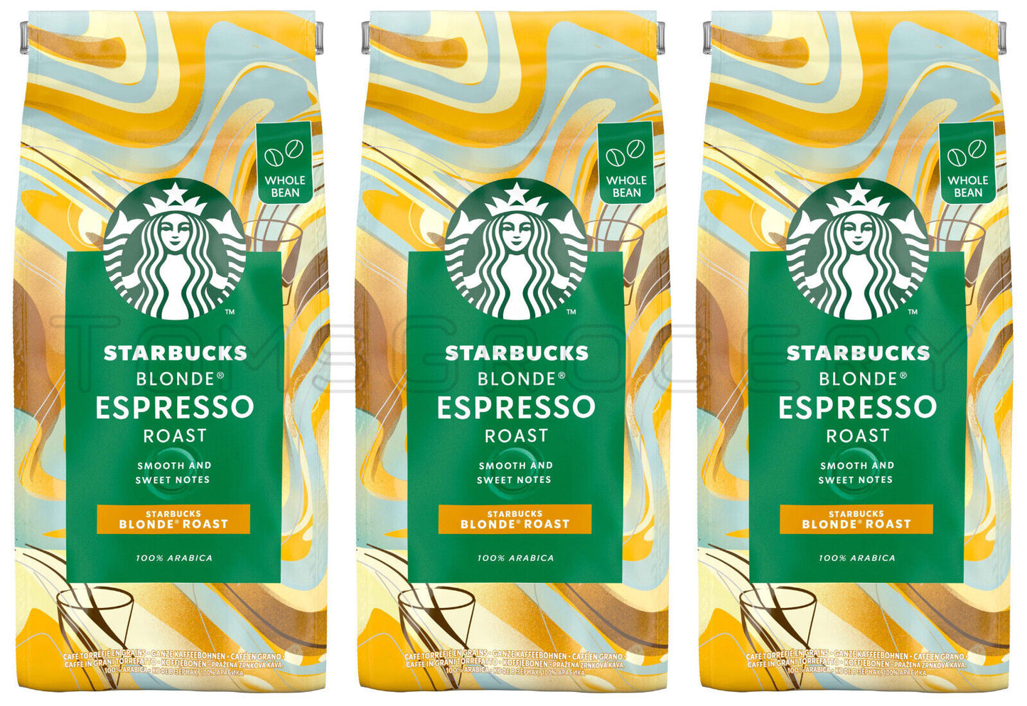 STARBUCKS BLONDE ROAST ESPRESSO Whole Coffee Beans 100% Arabica 3x 450g 16oz