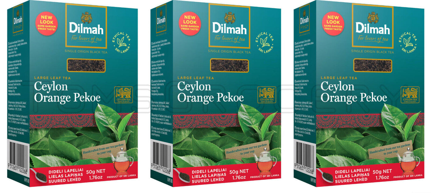 3 DILMAH ORANGE PEKOE LARGE LEAF LOOSE TEA Sri Lanka Single Origin 50g 1.75oz