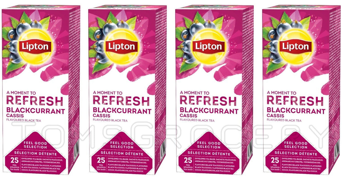 4 LIPTON REFRESH BLACKCURRANT Flavor Black Tea Boxes (100 servings)