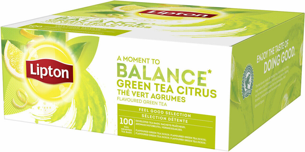 LIPTON BALANCE GREEN TEA CITRUS Flavor Tea 100 Servings Box