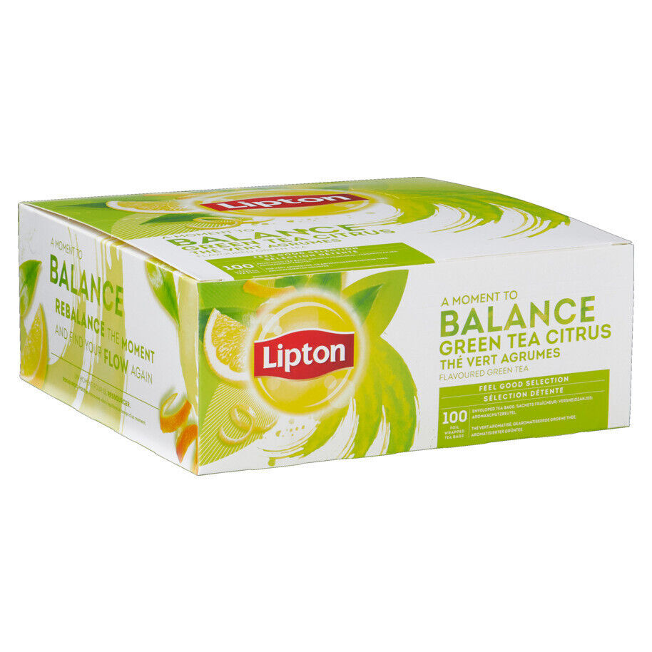 LIPTON BALANCE GREEN TEA CITRUS Flavor Tea 100 Servings Box