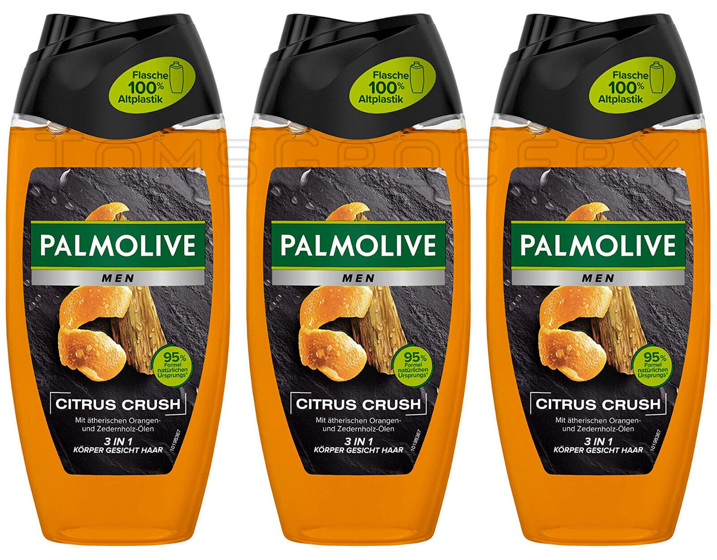3 PALMOLIVE MEN CITRUS CRUSH 3in1 Shampoo Shower Gel Orange Cedarwood Oils 500ml