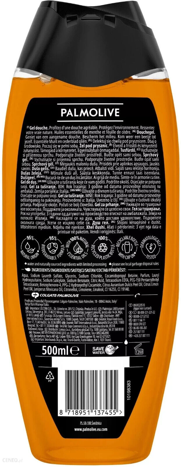 3 PALMOLIVE MEN CITRUS CRUSH 3in1 Shampoo Shower Gel Orange Cedarwood Oils 500ml