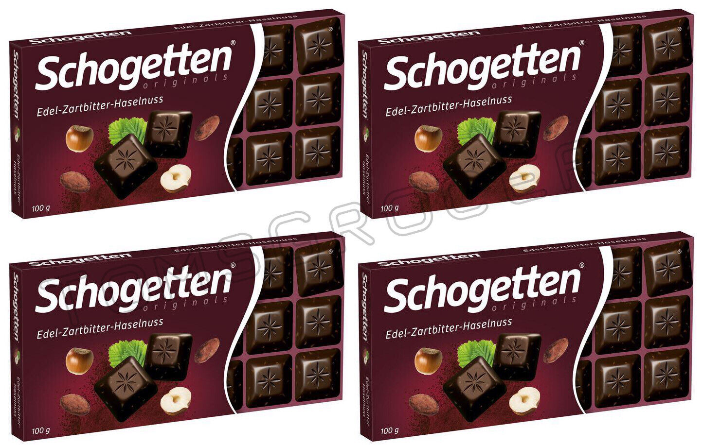 4 SCHOGETTEN Dark Chocolate Bars With Hazelnuts German Sweets Candy 100g 3.5oz