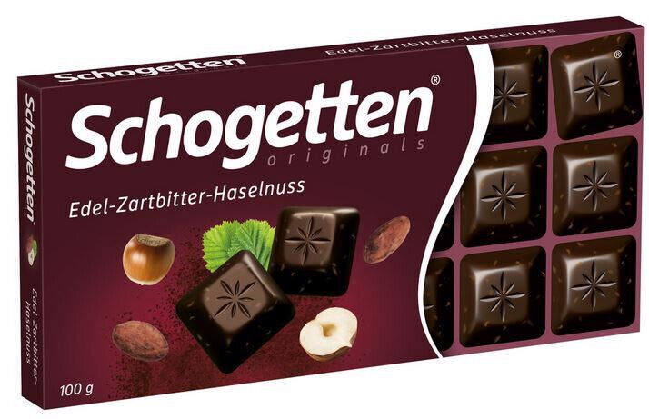 4 SCHOGETTEN Dark Chocolate Bars With Hazelnuts German Sweets Candy 100g 3.5oz