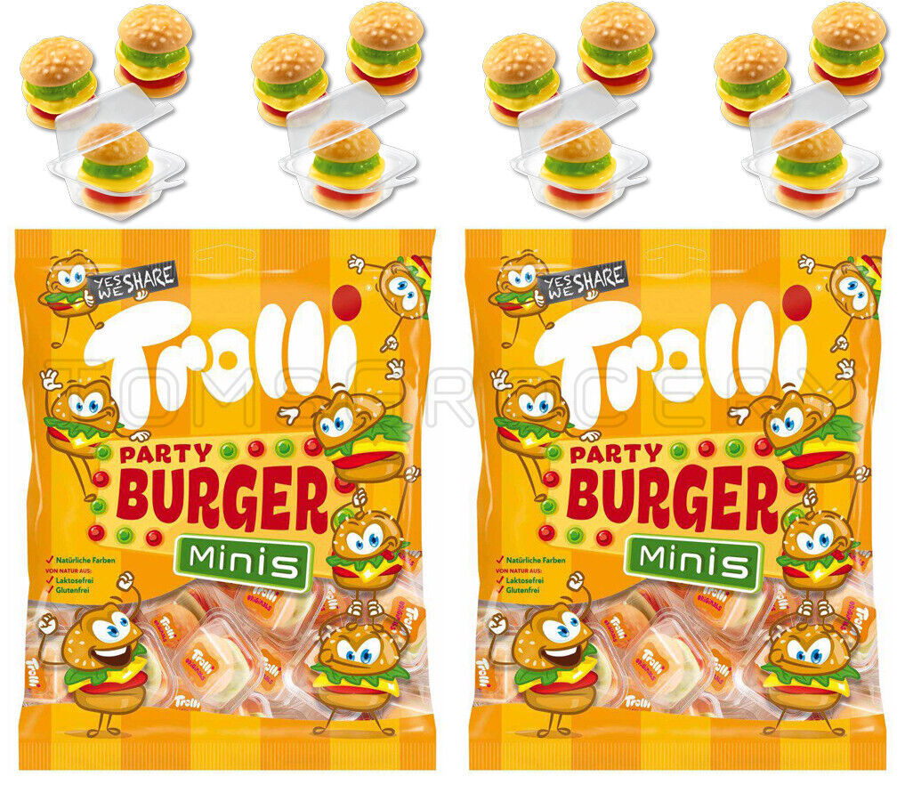 2 TROLLI PARTY BURGER Minis Natural Gummies German Sweets Candy Treats 170g 6oz