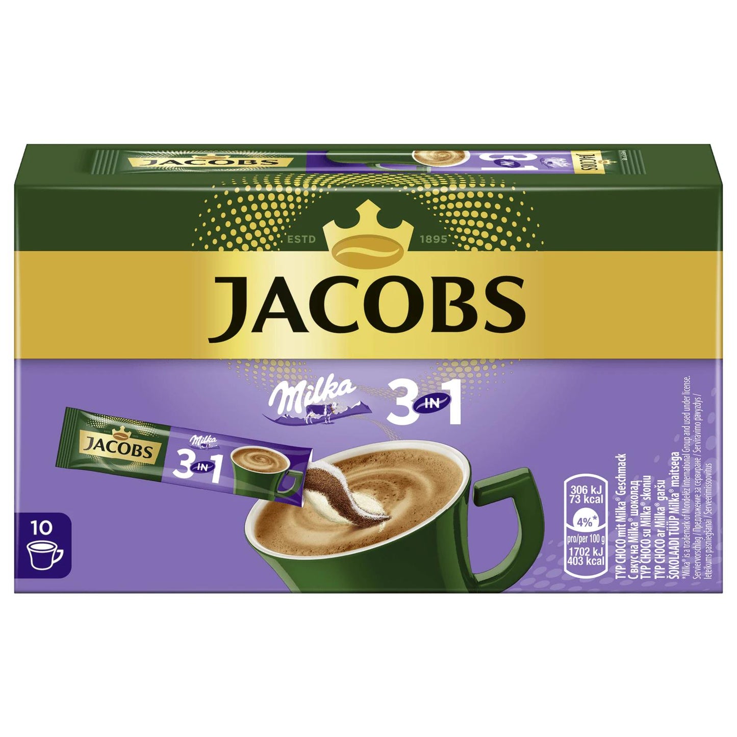 2 JACOBS MILKA CHOCOLATE Flavor 3in1 Instant Cappuccino Coffee Drink 180g 6.3oz