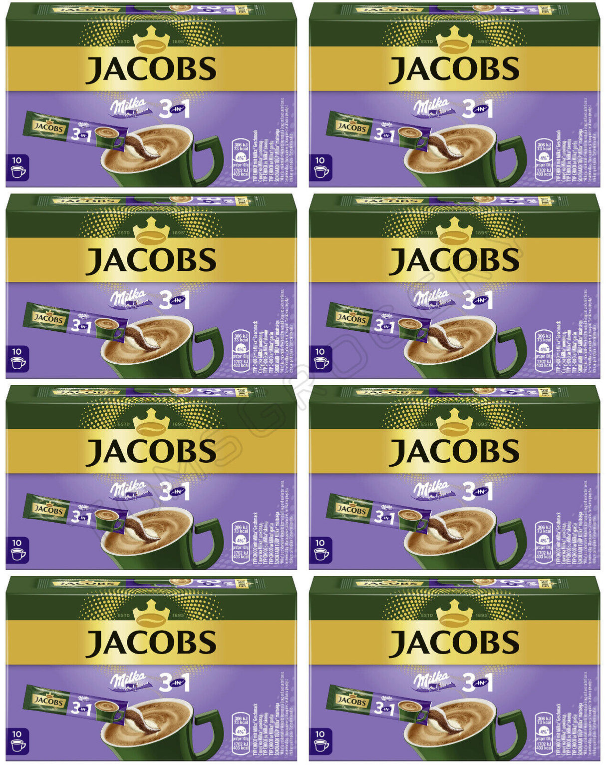 8 JACOBS MILKA CHOCOLATE Flavor 3in1 Instant Coffee Sticks 180g 6.3oz
