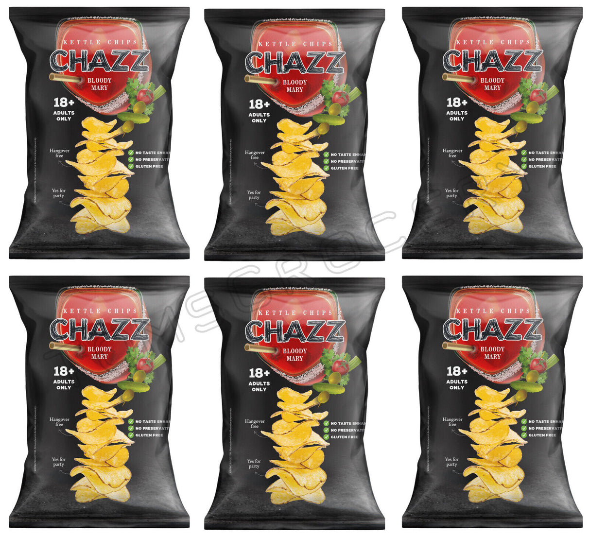 6 CHAZZ BLOODY MARY Flavor Kettle Potato Chips Crisps 90g 3.1oz