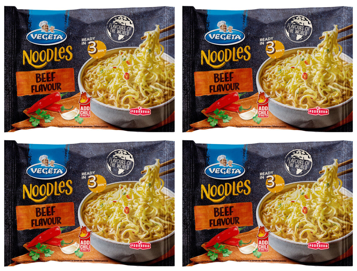4 VEGETA BEEF Flavor Ramen Soup Instant Noodles European Snacks