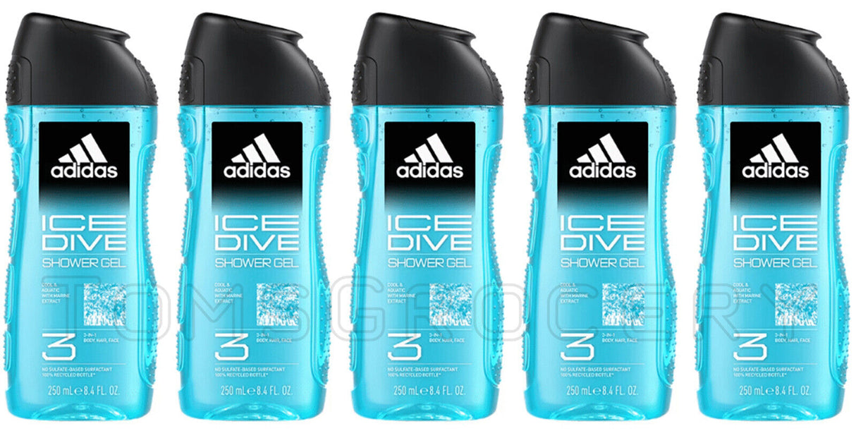 5 ADIDAS ICE DIVE 3in1 Cooling Shower Gel Bottles For Men 250ml
