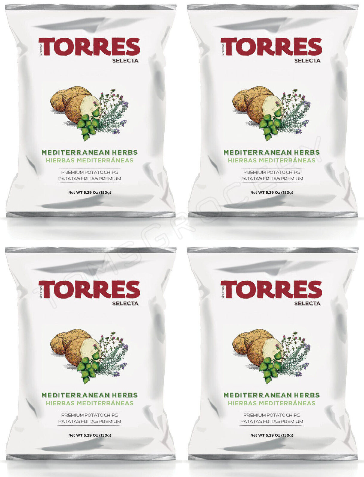 4 TORRES MEDITERRANEAN HERBS Flavor Premium Potato Chips Snacks 150g 5.29oz