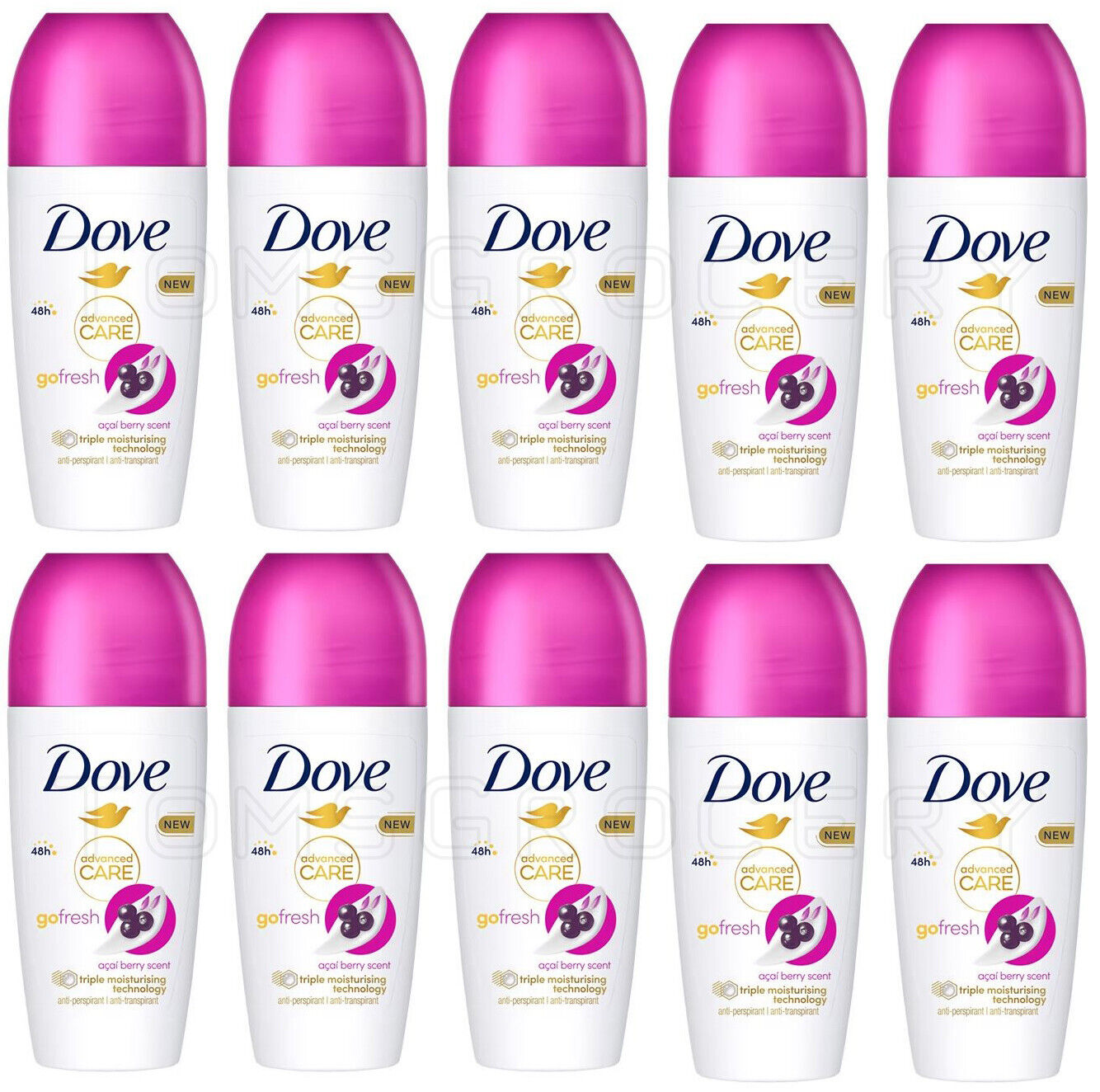 10 DOVE Go Fresh Moisturizing 48h Deodorant Antiperspirant Roll On Bottles 50ml