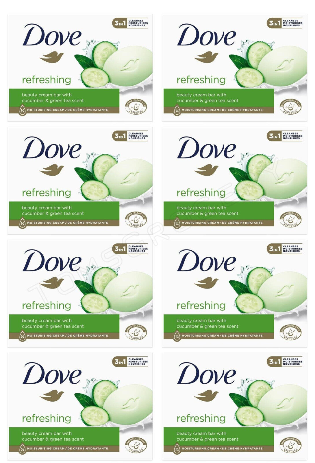 8 DOVE Refreshing Beauty Cream Bar with Cucumber & Green Tea Scent 90g