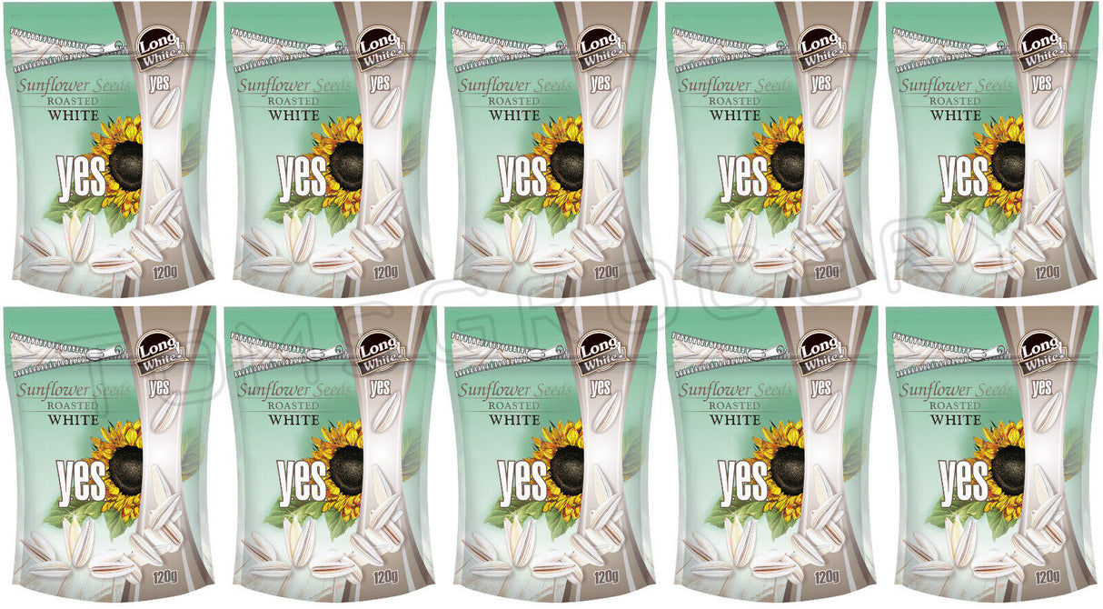 10 YES LONG WHITE Roasted Sunflower Seeds Unsalted Beer Snacks 120g 4.2oz