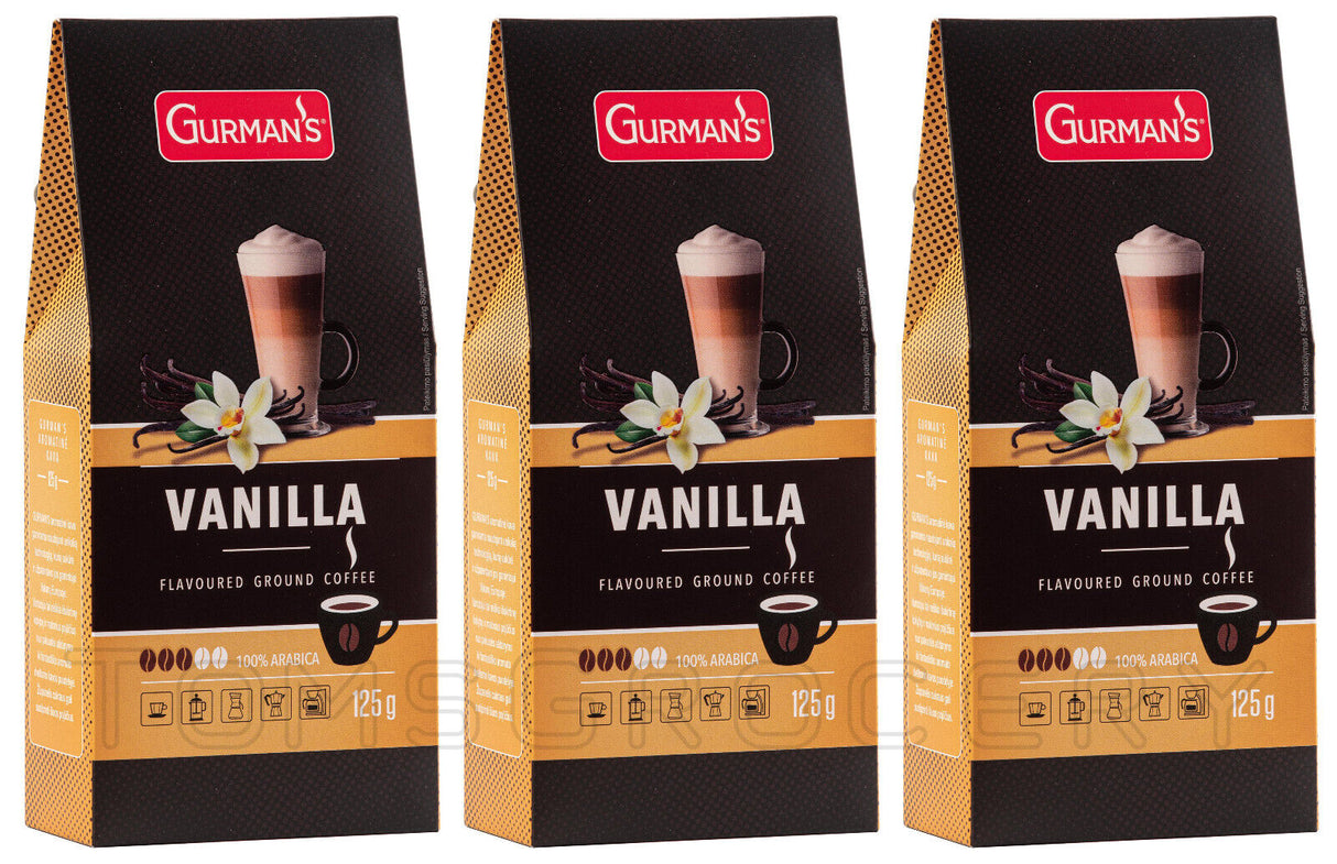 3 GURMANS VANILLA Flavor Ground Coffee 125g 4.4oz