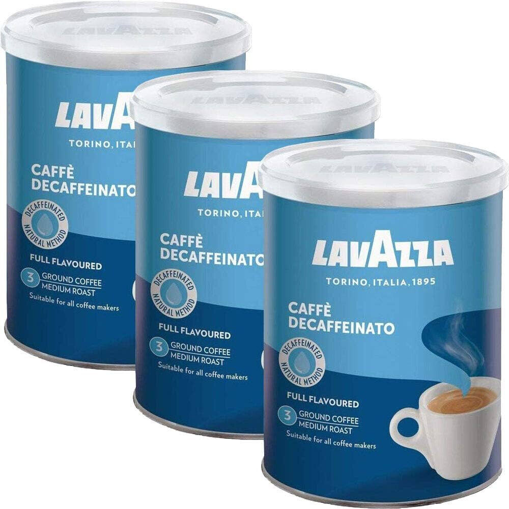 3 LAVAZZA CAFE DECAFFEINATO Premium Italian Decaf Ground Coffee Tin 250g 8.8oz