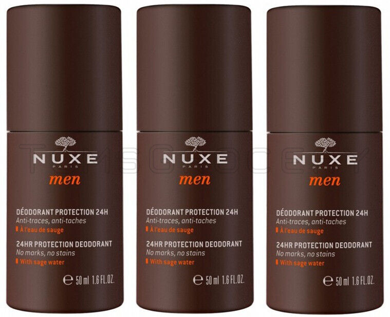 3 NUXE Paris No Marks Stains 24h Antiperspirant Roll On Deodorant for Men 50ml