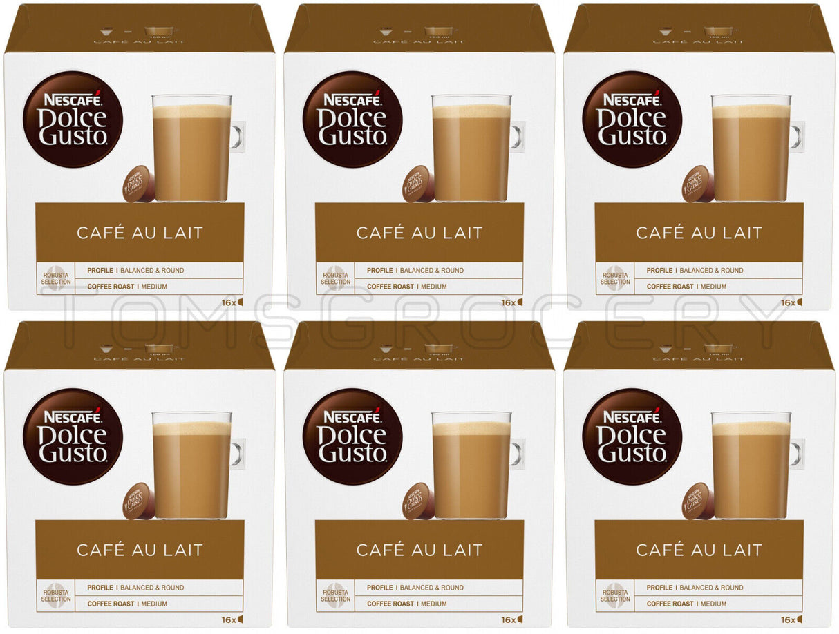 6 NESCAFE CAFE AU LAIT Coffee Capsules Boxes Pods for Dolce Gusto Machines 160g