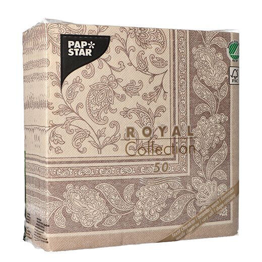 Napkins ROYAL Collection 1/4 Fold MOCCA Ornaments 40 x 40 cm 15.75 x 15.75in