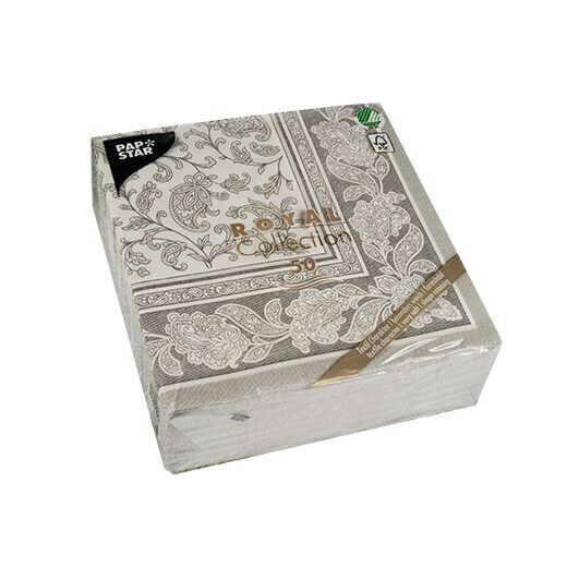 Napkins ROYAL Collection 1/4 Fold GRAY Ornaments 40 x 40 cm 15.75 x 15.75in