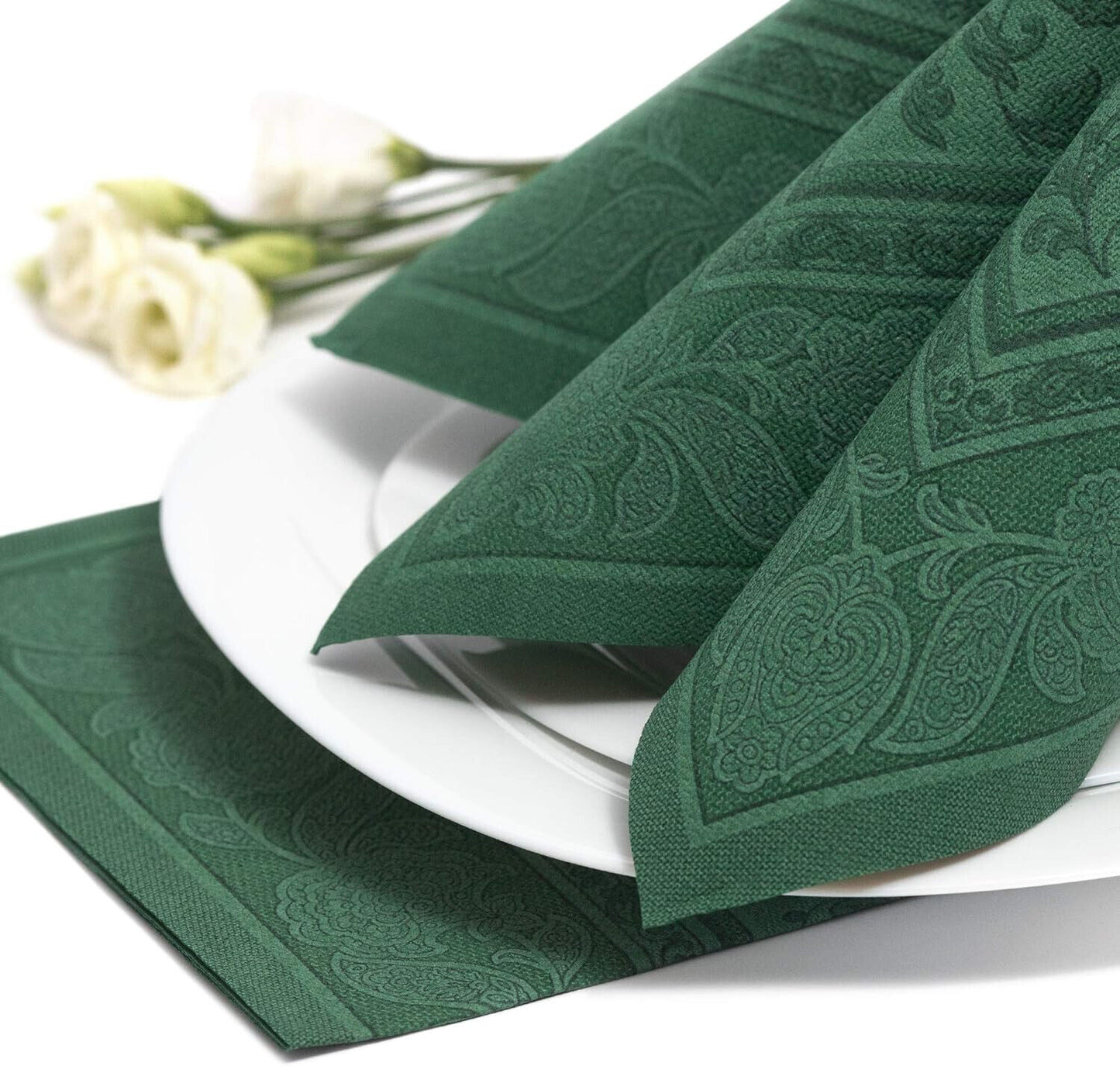 Napkins ROYAL Collection 1/4 Fold DARK GREEN Ornaments 40 x 40cm 15.75 x 15.75in