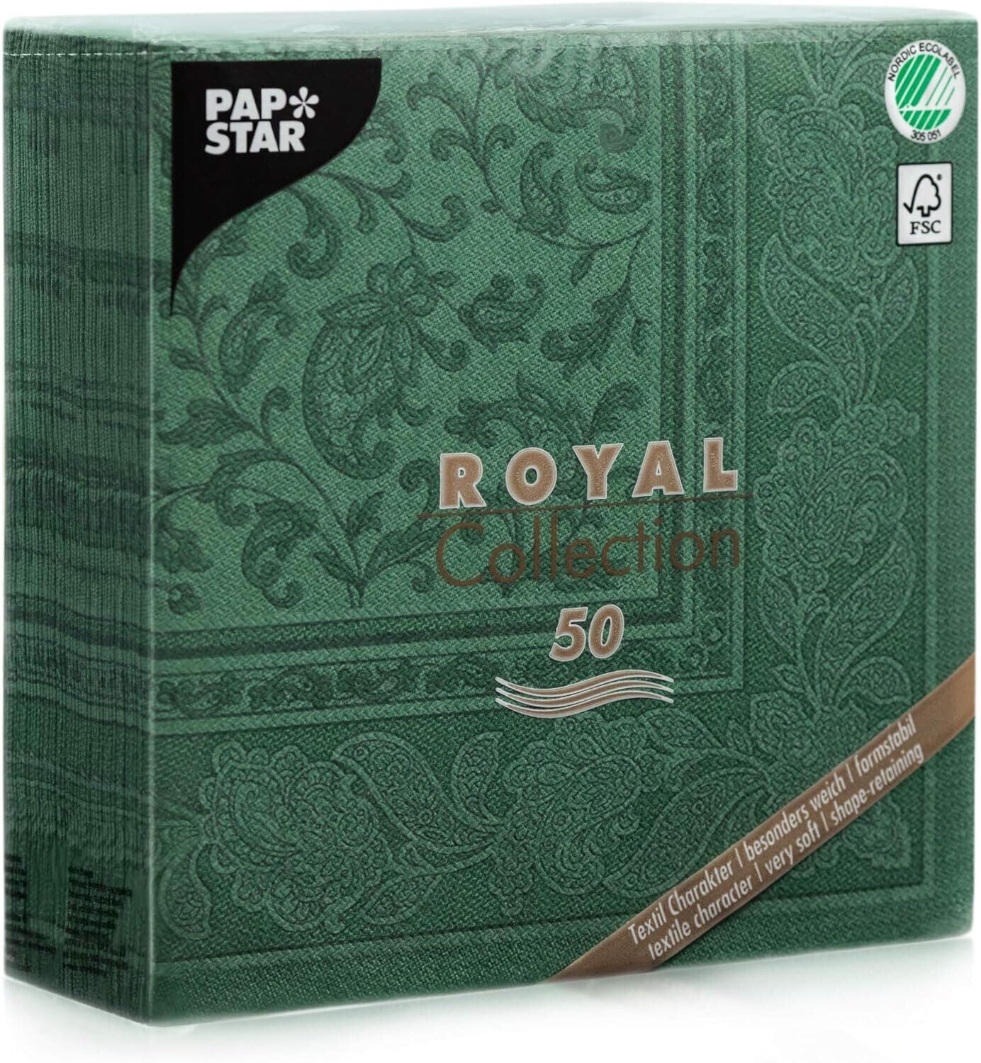 Napkins ROYAL Collection 1/4 Fold DARK GREEN Ornaments 40 x 40cm 15.75 x 15.75in