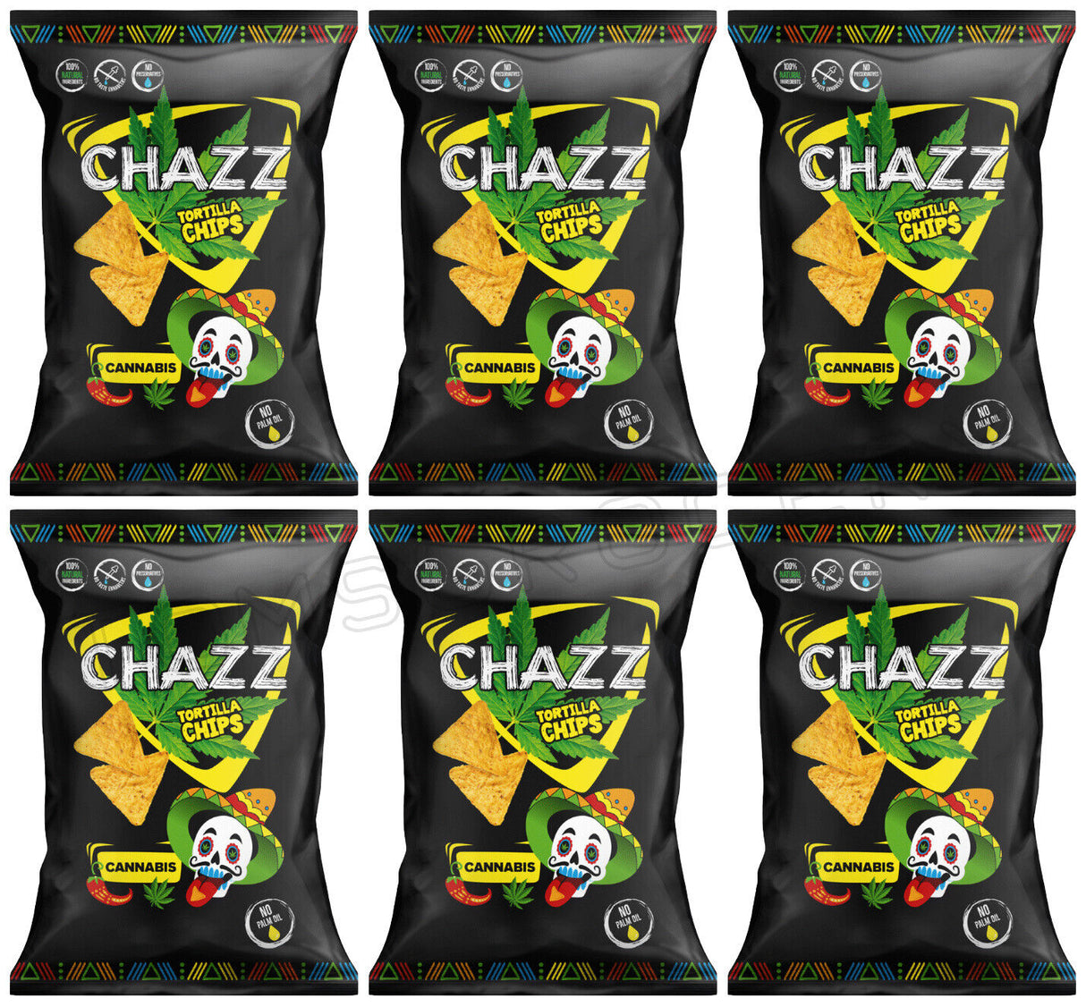 6 CHAZZ CANNABIS & CHALAPA Pepper Flavor Tortilla Chips 100g 3.5oz