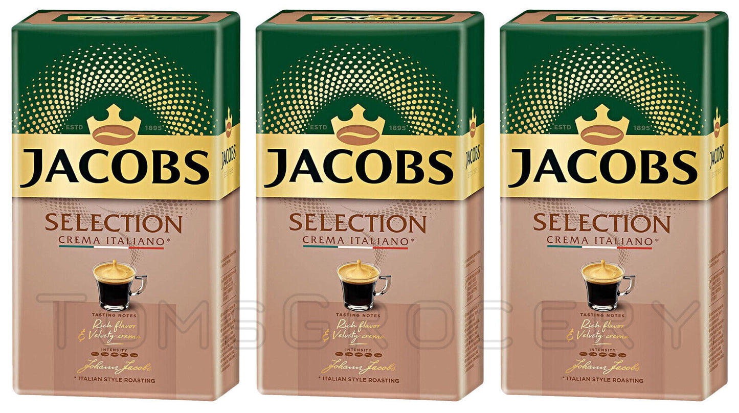 3 JACOBS SELECTION CREMA ITALIANO Ground Coffee Packs 500g 18oz